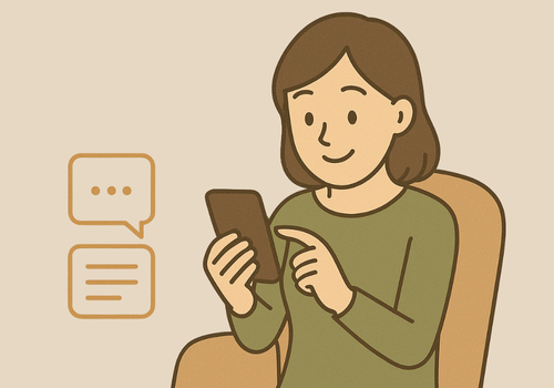 チャット形式で相談している女性のイラスト